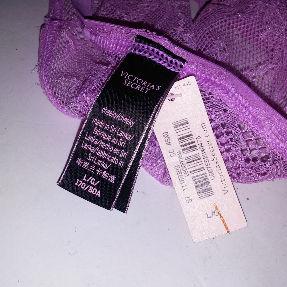 Victoria Secret Bra Set Bustier & Panty Large Pinkish Purple Lace Boned Cheeky - Picture 5 of 14